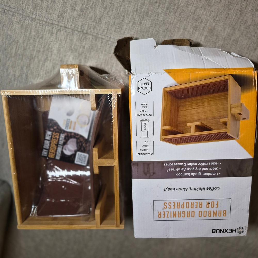 Hexnub Bamboo Organizer for AeroPress Coffee Maker Storage Caddy Brown Mats